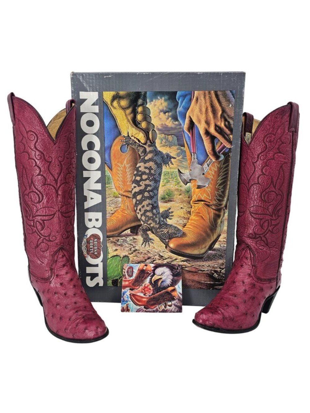 Vintage Nocona Boots Exotic Full Ostrich Burgundy Cowgirl Boot Women 6.5 Western - Picture 2 of 16